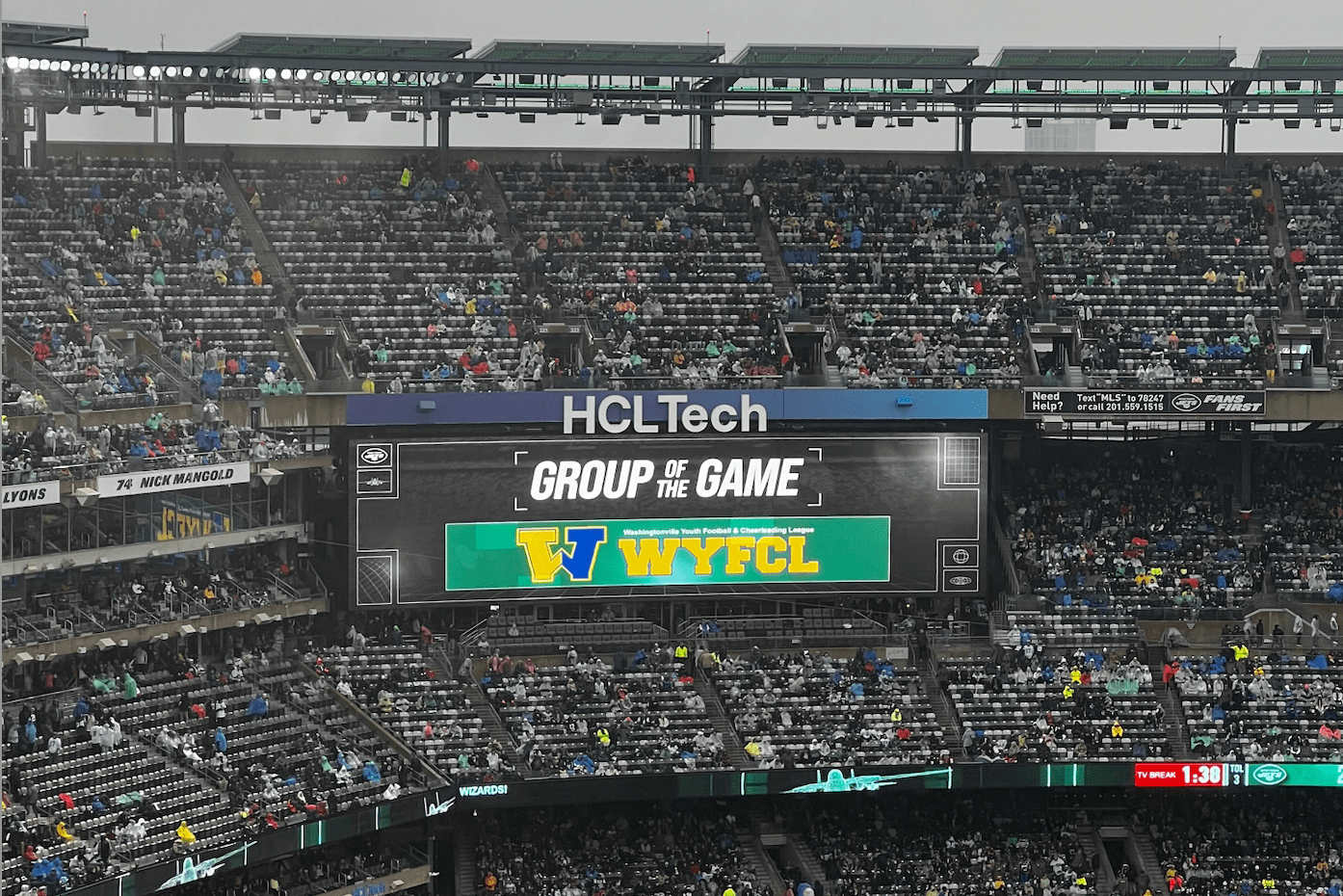 The WYFCL was acknowledged at a New York Jets home game.
